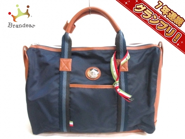 オロビアンコ ハンドバッグ 美品 ダークネイビー×ブラウン