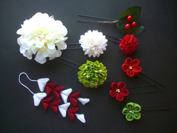 和装髪飾り.つまみ細工9点白ダリア.成人式.七五三.卒業式.花嫁③