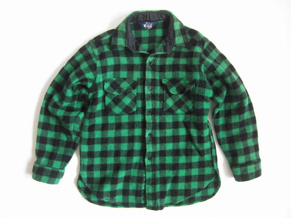 80'sウールリッチ ブロックチェック ウール シャツ緑×黒D115XW