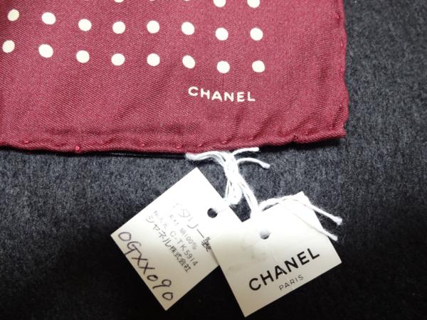 シャネル CHANEL ミニスカーフ ハンカチ シルク100％ 未使用品 し