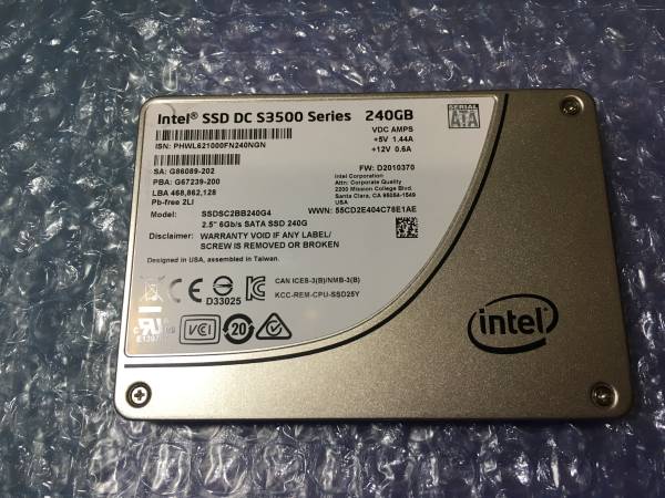高耐久 Intel 2.5 240GB SSD DC S3500 Series SATA 新品同様