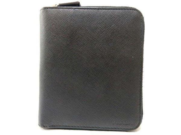 新同 PRADA プラダ サフィアーノレザー ラウンド長財布 黒 0191