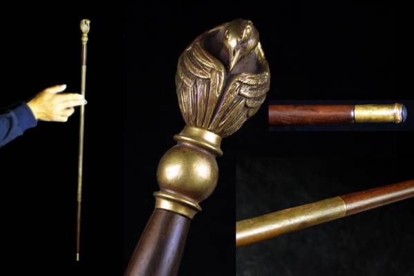 【大興】AI163 木製杖 ステッキ 銅鶏 持ち手 中国古玩 約88cm