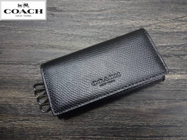新品★ コーチ メンズ レザー キーリング付き 4連式 キーケース