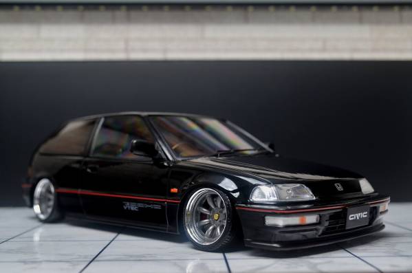 1/18 ホンダ シビック EF-9 SiR 1990 黒 ワタナベ 改 カスタム(乗用車