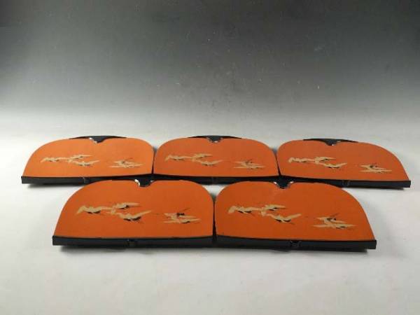 時代 輪島塗牡丹唐草金蒔絵 銘々皿5客組菓子皿 天然木 漆