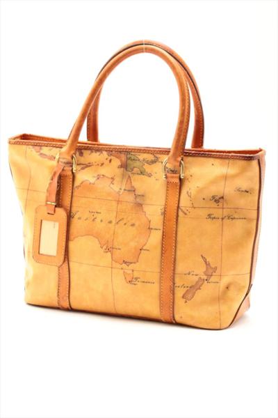 プリマクラッセ　地図柄　ＰＶＣ　ハンドバッグ　茶