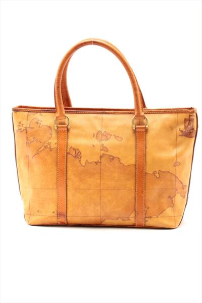 プリマクラッセ　地図柄　ＰＶＣ　ハンドバッグ　茶