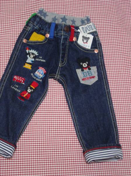 新品【ミキハウスダブルB】くまさんデニムパンツ♪90ｃｍ♪