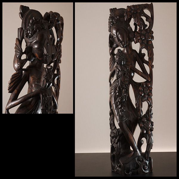 SA6001 木彫 時代 古玩 民族舞踊女性像/2F