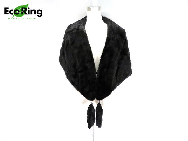 1円 ミンク 銀SAGA 毛皮ファーショール ブラック 黒 CD502