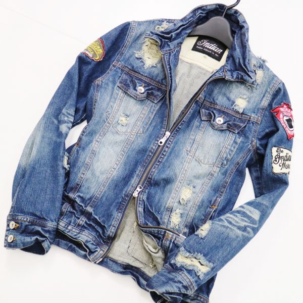 美品 インディアン モーターサイクル 加工 デニム ジャケット M