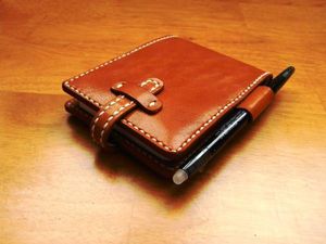 【手縫】栃木レザーキャメル色本革A7メモ帳カバー