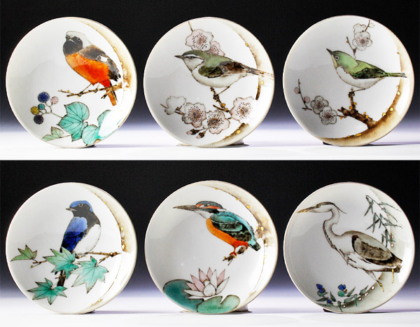 古美味】南繁正作 組盃 十二ヶ月 花鳥図 茶道具 保証品