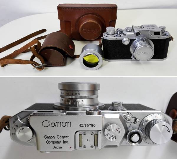 ■CANON 2D ⅡD SERENAR 50mm F3.5 沈胴レンズ メタルキャップ メタルフード 純正革カバーケース付属