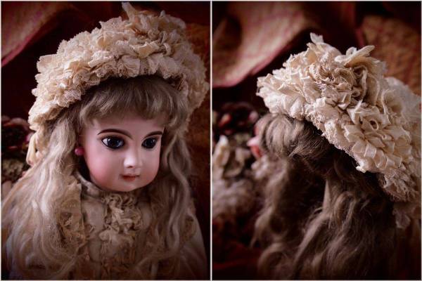 少女のボネ 19世紀 Cocotte La de Brocante 帽子 チュールレース 