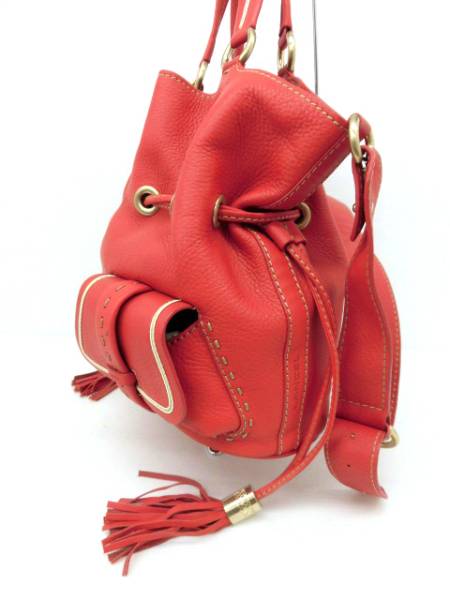 LANCEL バッグ プルミエ フラート レザー 型押し 2way 巾着 赤 超美品