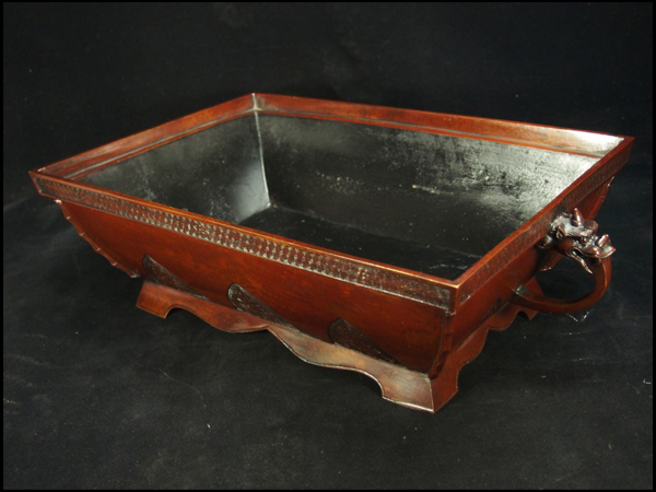 DIT】煎茶道具 唐銅風炉師 一ノ瀬宗也 唐銅コマツナギ彫建水 共箱 美品