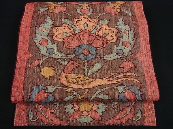 花美人着物■西陣　八寸名古屋帯　紬　鳥更紗　逸品　未使用h83