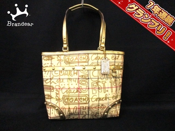 正規品，格安 コーチ トートバッグ F13188 ベージュ&times;ゴールド&times;マルチ COACH(トートバッグ)｜売買されたオークション情報、yahooの商品情報をアーカイブ公開 - オークファン かばん、バッグ