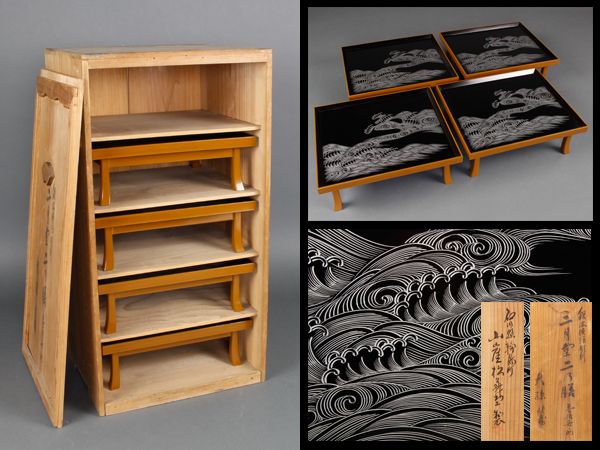 美術品・アンティーク・コレクション 輪島塗 溜笹蒔絵 会席膳 五客
