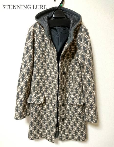 STUNNING LURE スタニングルアー 総柄 ウールフードコート 美品