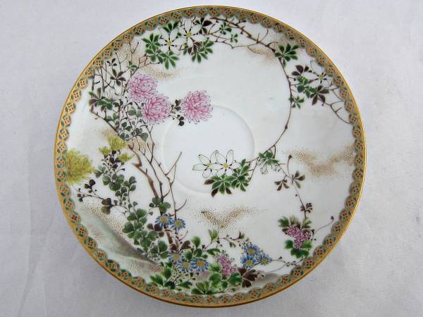明治輸出 『大日本 幹山製』 幹山伝七 金盛りエナメル縁 花絵 カップ