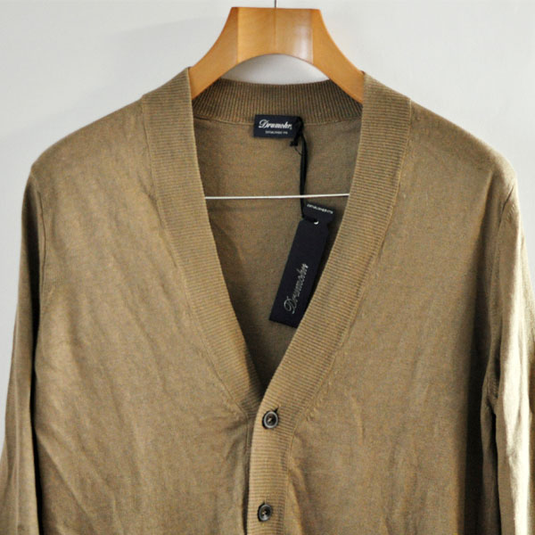 【送料無料】新品 Drumohr ドルモア リネン100% カーディガン 52サイズ 大きめ　ブラウン