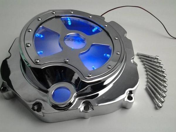 ZZR1400/ZX-14R ZX14R 06-16 クリア/ブルーLEDクラッチカバー クローム