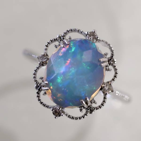 ローズカット エチオピア オパール ダイヤ ダイヤモンド SV925 リング 指輪 検) アンティーク エチオピアン フランス イギリス プレシャス