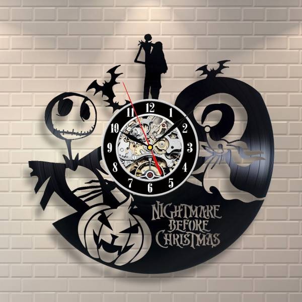 レコード盤壁掛け時計 ナイトメアービフォアクリスマス 人気 おしゃれ シルエット アート エコ インテリア ディスプレイ 輸入雑貨 送料無料