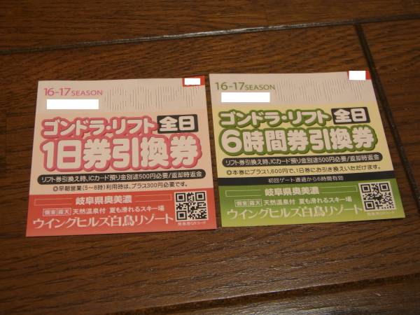 ウイングヒルズスキー場　全日　リフト１日券　6時間券