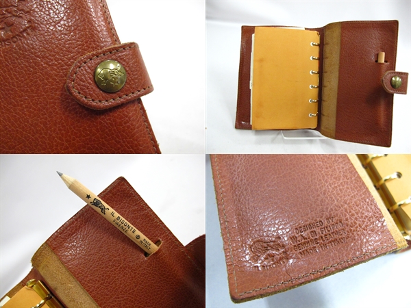 167L434C☆イルビゾンテ IL BISONTE レザー 手帳 カバー 6穴 茶 ブラウン 中古 箱付き