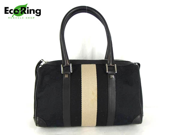 1円 グッチ 000 0351 GG キャンバス シェリー ボストン型 ハンドバッグ ブラック AJ056