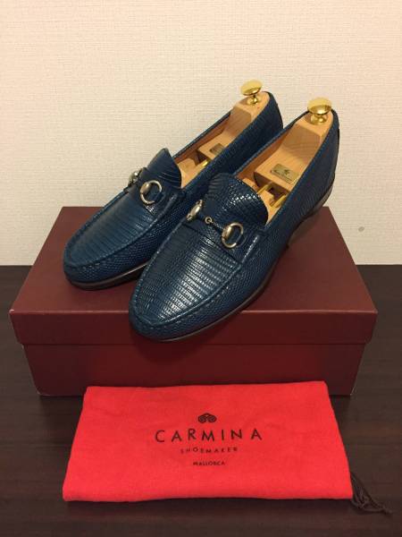 極美品【カルミナ／CARMINA】リザードビットローファー8h／26.5 