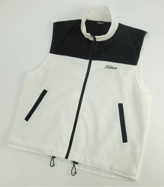 Titlistタイトリスト 切り替えジップアップベストL白黒/ゴルフ/美品
