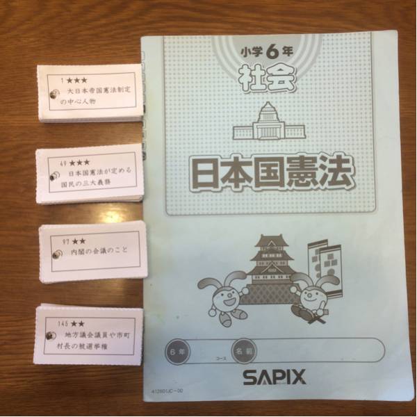 サピックス 社会科 公民 暗記カード 日本国憲法テキスト 中学受験 最