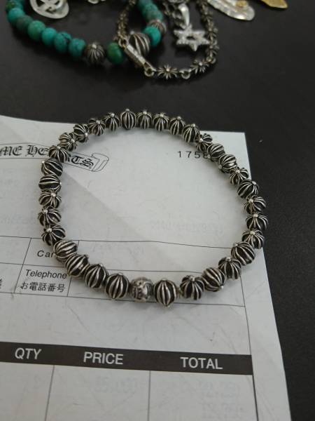 入手困難オールシルバー　ビーズブレスレット　6mm　クロムハーツ　クロスボール