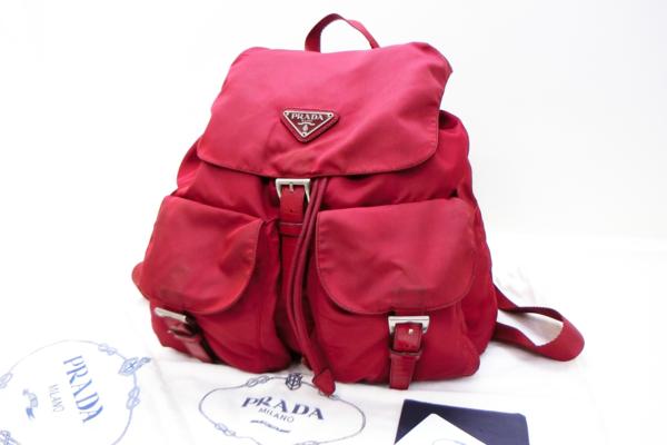 ◆Y6702 PRADA プラダ 赤 ナイロン レザー リュック バッグ ！！