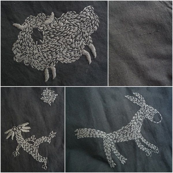 S6 Jurgen Lehl ヨーガンレール 刺繍 シャツ ワンピース 黒 M 薄手コットン