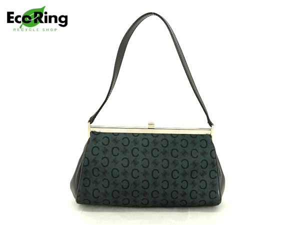 1円 美品 セリーヌ マカダム ガマ口 ハラコ ポーチ ブラック CQ450