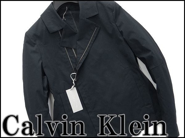 新品4.2万!カルバンクライン マイクロシアサッカーライダースジャケット34(S)薄黒★J26943