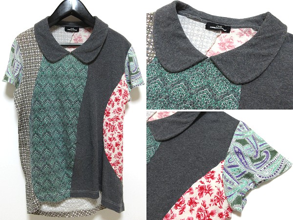 DM便送料無料 tricot COMME des GARCONS トリコ コムデギャルソン 天竺素材 生地切替 ラウンドカラー パッチワークブラウス シャツ 丸襟 F