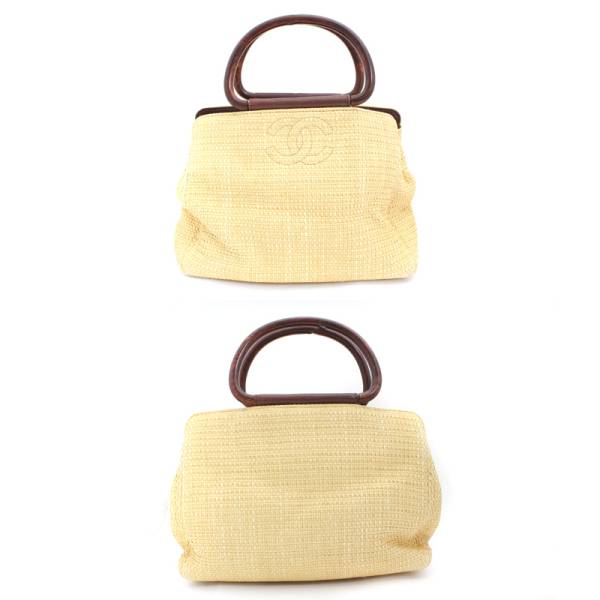 質流れ CHANEL シャネル ストロー ココマーク ハンドバッグ ベージュ 