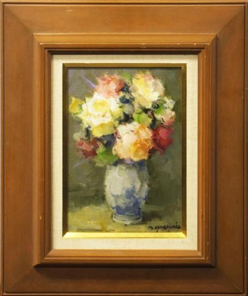 値下げ交渉可【おたからや美術画廊】山崎翠祥○薔薇/油彩/静物画/一枚