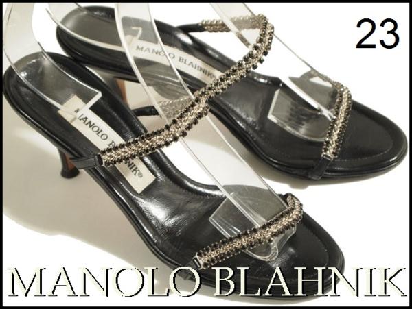 A1626R51▼マノロブラニク ビジューストラップ レザーサンダル 黒 35/23cm▼rb