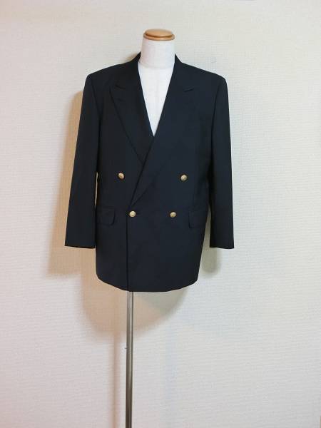 未使用　BURBERRY’S　バーバリー　モヘア混　ダブル　金ボタン　ブレザー　裏地ホースマークネイビー　BB５　三陽商会