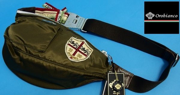 新品★オロビアンコ 本革×リモンタ デイビスナイロン ボディバッグ★カーキ