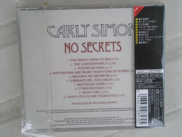 カーリー・サイモン★SHMCD★日本盤帯付CARLY SIMONノーシークレッツNO SECRETS即決
