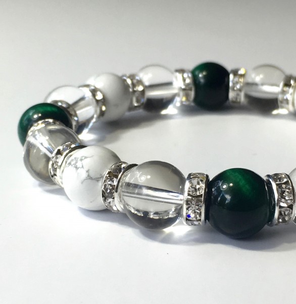 グリーンタイガーアイ&水晶 ブレスレット パワーストーン S